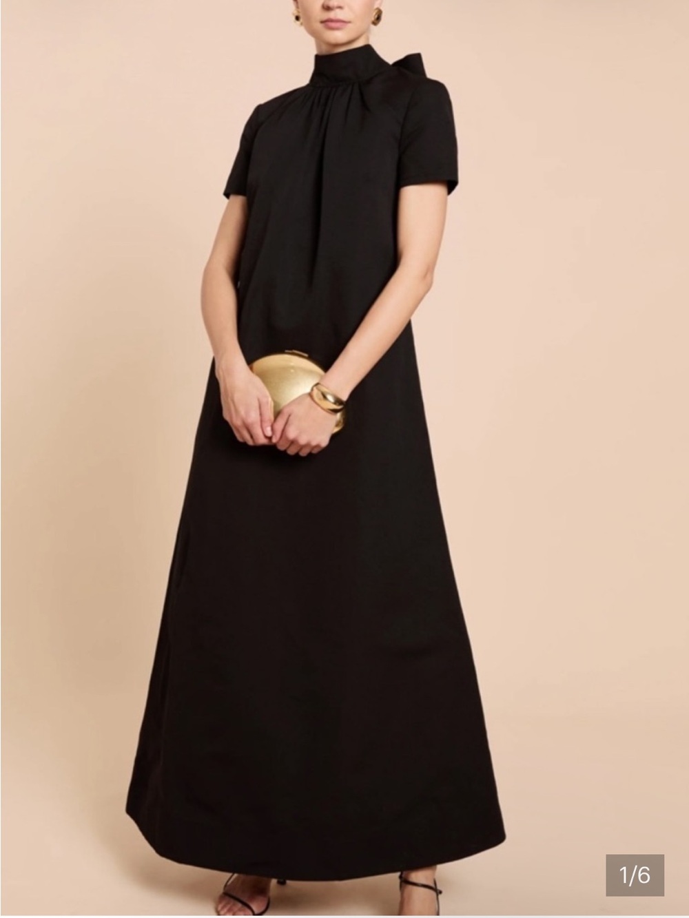 Anthropologie O.P.T. High Neck Short Sleeve Black Maxi Dress